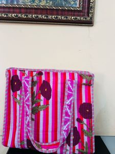 Floral Striped Tote Bag