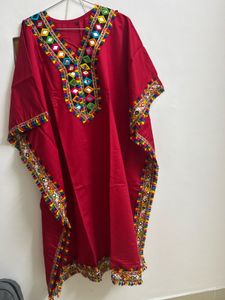 Red Embroidered Kaftan Set