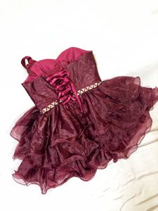 Burgundy Ruffled birthday prom dress