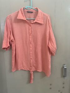 Chic Coral Tie-Front Blouse