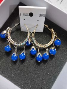 Bohemian Blue Bead Hoop Earrings