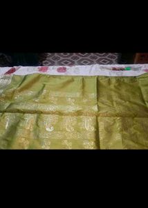 Pure olive zari silk saree