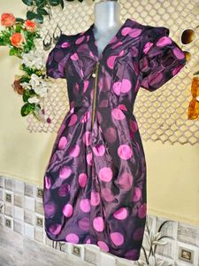 Puff Sleeve Polka Dot Zipper Dress