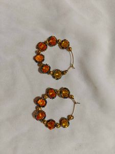 Orange & Gold Beaded Hoop Earrings