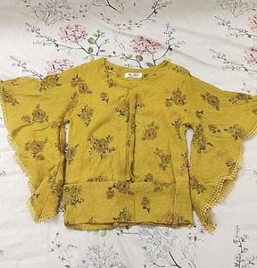 Yellow Floral Bell Sleeve Blouse
