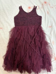 shimmery burgundy ruffle party dress for girls