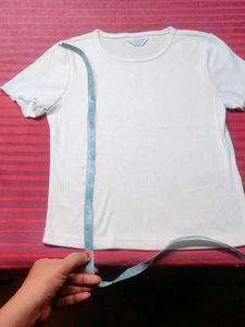 Ribbed White Crew Neck T-Shirt