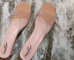 Clear Heel Mules with crystal block heels