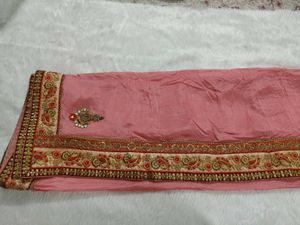 Elegant Pink Embroidered Silk Saree