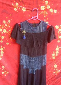 Sparkly Blue Cold Shoulder Maxi Dress