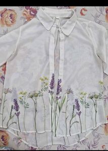 White Floral Print Button-Up Shirt