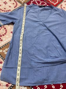 Blue Wrap Style Top with Tie Detail