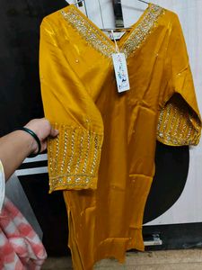party wear 3 suits Yellow Embroidered Kurta