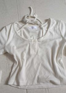 Cream Ribbed Henley Top