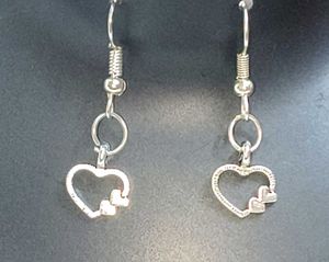 Heart Silver Metal Charm Dangle Earrings