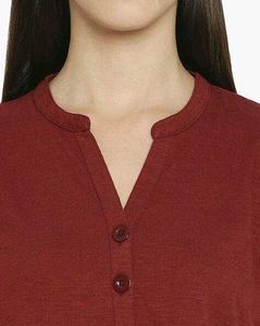 Wine V Neck Henley Maroon Top Cap Sleeves