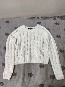White Cable-Knit Sweater Top