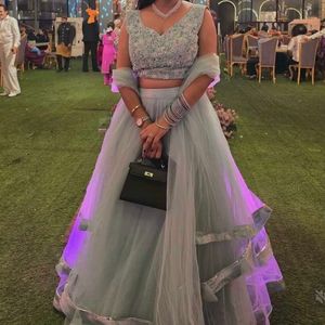 Beautiful Teal Embellished crop top lehenga