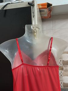 Vibrant Red Lace Trim Nightgown