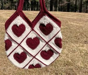 Handmade Crochet Heart Tote Bag