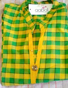 Green &amp; Yellow Checkered Kurta