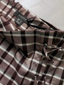Plaid Mini Skirt with Lace-Up Detail