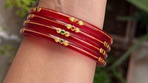 Red Glass Bangles with Gold Detail