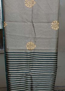 Elegant Metallic Grey Saree with Gold Motifs