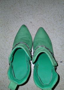 Green Suede Ankle Boots with Chain Detail