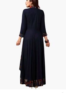Elegant Navy Blue Printed Maxi Dress