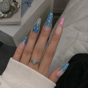 Stunning Blue & Pink Ombre Coffin Nails