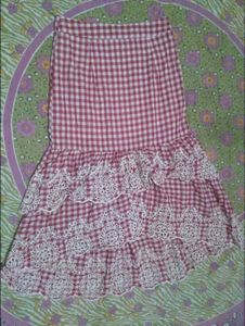 Red Gingham Tiered Lace Skirt