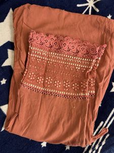 Elegant Embroidered Peach Kurti Set