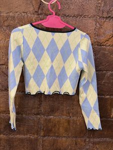 Cute Argyle Tie-Front cropped jacket