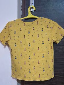 Yellow Lighthouse Print Cropped Top