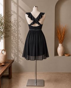 Chic Black Mini Dress with Ruffle Straps