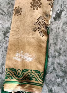 Elegant Green &amp; Gold Floral Saree