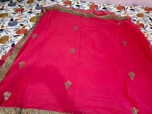 Vibrant Pink Saree with Embellished Border