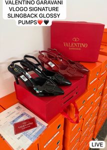 Red Patent V Slingback Heels
