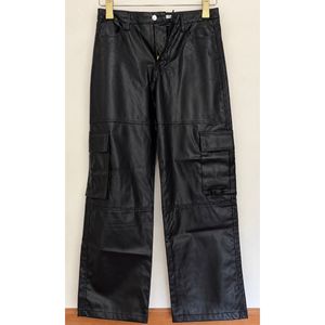 Black Faux Leather Cargo Pants