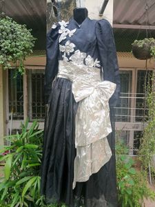 Vintage Couture Black &amp; Silver A line Gown