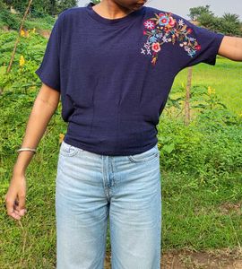 Navy Blue Embroidered Top