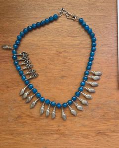 Blue Agate Necklace with pure silver ornaments