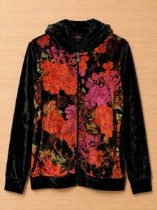 Velvet Floral Zip-Up Hoodie