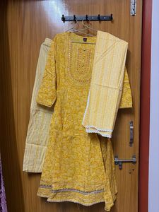 Yellow Printed Kurta Set with Dupatta