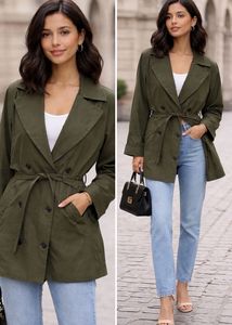 Chic Olive Green Double-Breasted Jacket