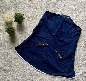 Embroidered Navy Blue Short Kurti
