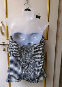 Gingham Strapless Ruched Top
