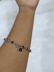 Heart Charm Bracelet with Blue Stones