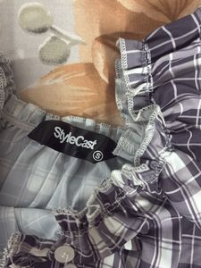 Plaid Off-Shoulder Ruffle Top